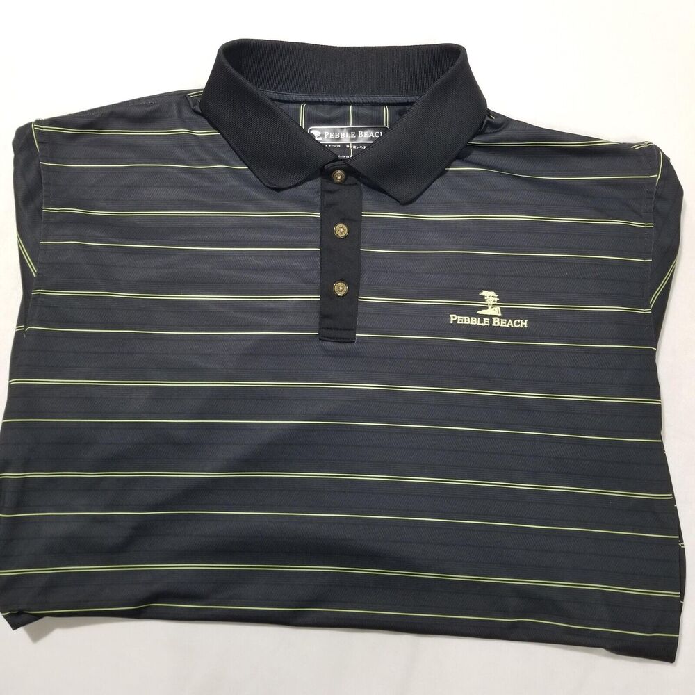 Pebble Beach Golf Links Polo Shirt Mens Large Embroidered Logo Black Striped